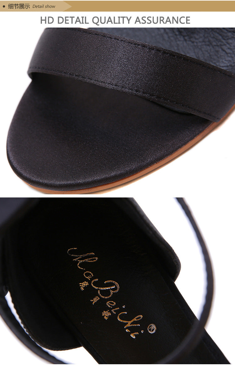 American-style Big Flower  Black High Heels Sandals
