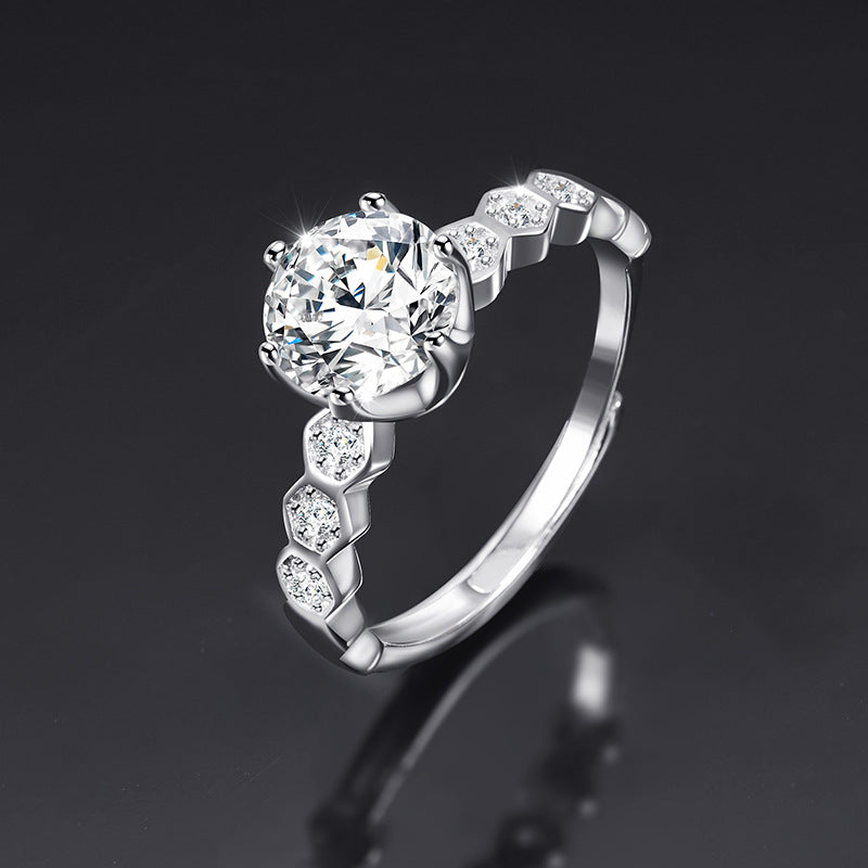 Cubic Zirconia Silver Ring 925 | Adjustable Heart Ring UAE