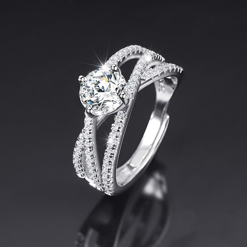 Cubic Zirconia Silver Ring 925 | Adjustable Heart Ring UAE