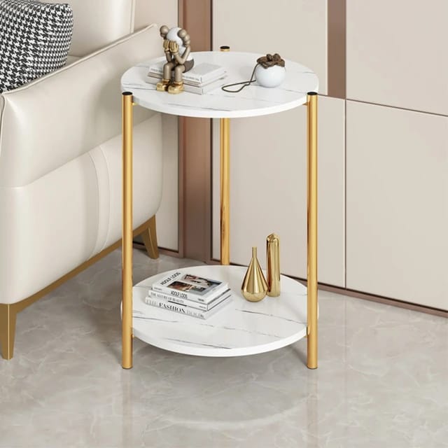 2-Tier Coffee End Table  with Gold Steel Frame