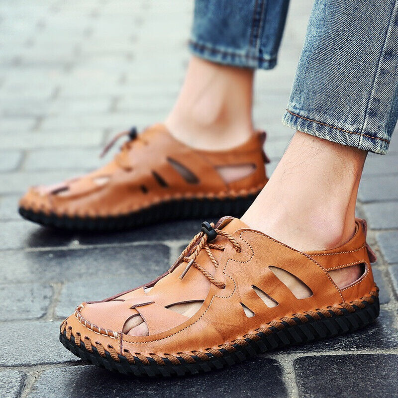 Men's Roman Hollow Out Sandals Sports Casual Closed Toe Leather Shoes