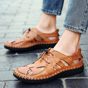 Men's Roman Hollow Out Sandals Sports Casual Closed Toe Leather Shoes