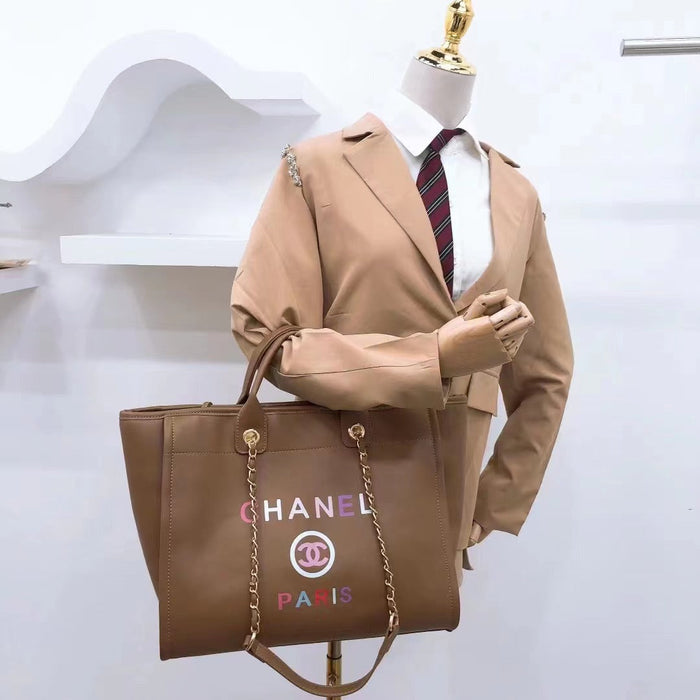 𝐂𝐇 Premium Leather Metal Initials Tote Bag - Saadstore