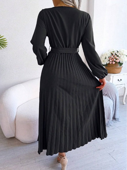 Women's Maxi Dress Long Sleeve Pleated Dress