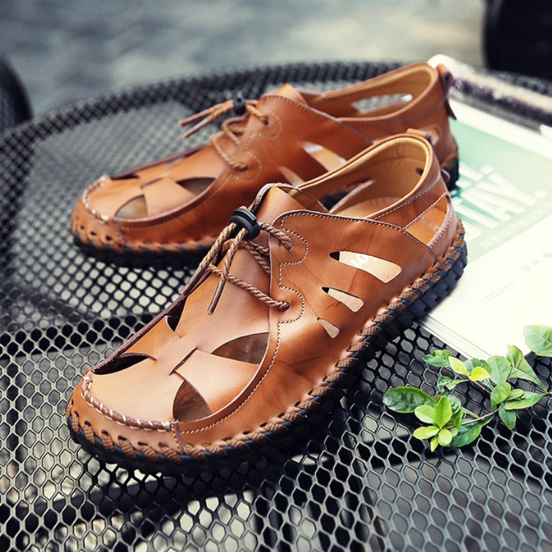 Men's Roman Hollow Out Sandals Sports Casual Closed Toe Leather Shoes