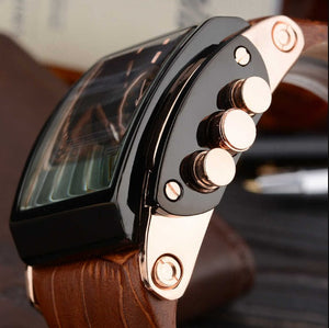 Leather Strap Rectangular Dial Men Waterproof Watches