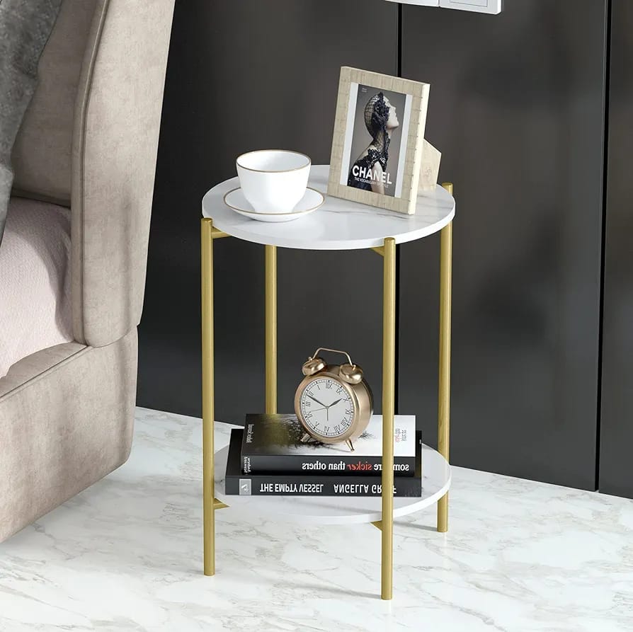 2-Tier Coffee End Table  with Gold Steel Frame