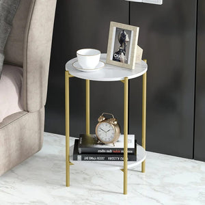 2-Tier Coffee End Table  with Gold Steel Frame